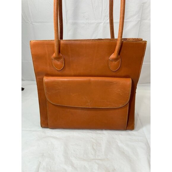 PERRY ELLIS Leather Shoulder Bag Purse Pockets TAN - Picture 8 of 16